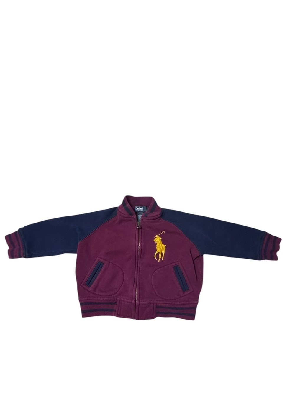 Polo by Ralph Lauren Maroon & Navy Kids Zip Jacket with Yellow signature logo